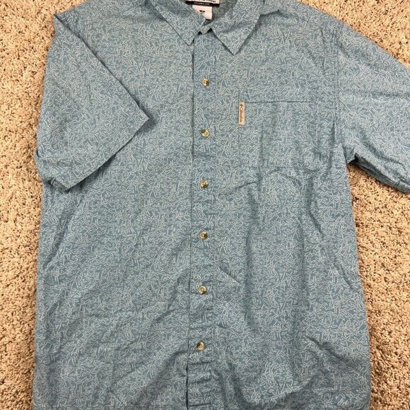 Columbia Button Up Shirt Mens Medium Blue Floral Short Sleeve Print Dotted - Picture 1 of 7